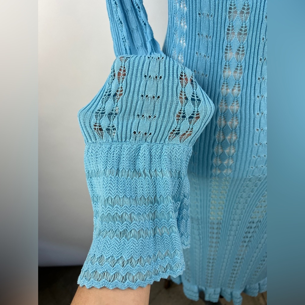 💚 3136. Ruffled Knit Midi Button Front Cardigan - Picture 9 of 11